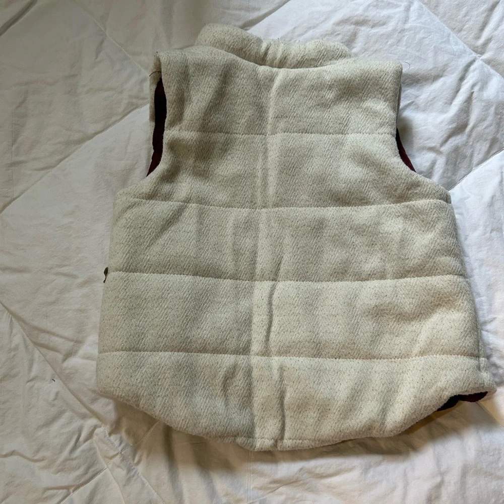 Max Studio Cream and Burgundy Quilted Vest